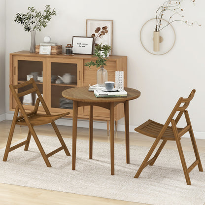 Folding Dining Chairs with Rubber Wood Frame and Slatted Seat for Compact Storage - Set of 2