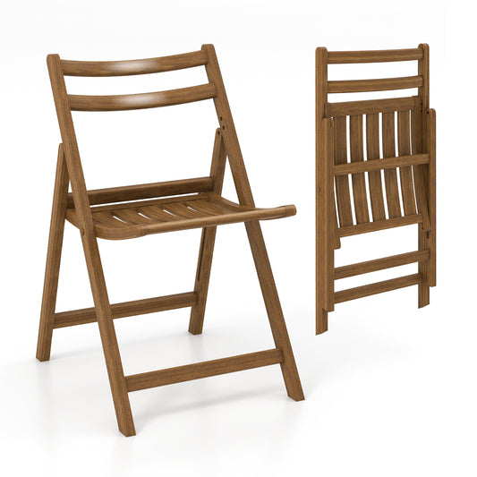 Folding Dining Chairs with Rubber Wood Frame and Slatted Seat for Compact Storage - Set of 2