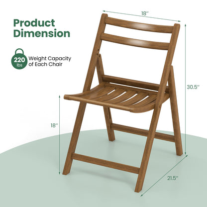 Folding Dining Chairs with Rubber Wood Frame and Slatted Seat for Compact Storage - Set of 2
