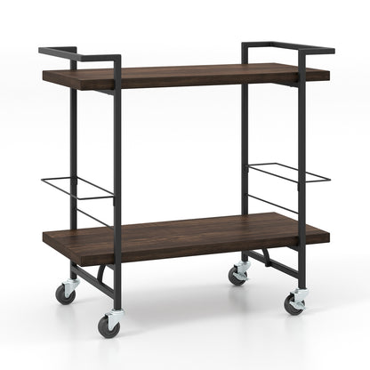 Modern Rustic Rolling Bar Cart with Storage Shelves and Locking Wheels