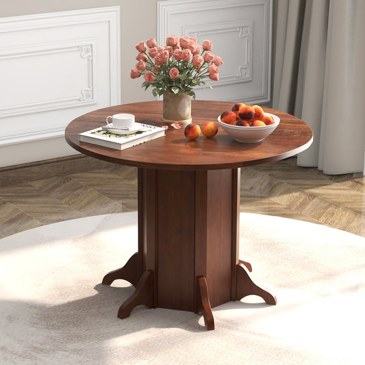 42 Inch Round Farmhouse Dining Table with Pedestal Base for 4 to 6 People
