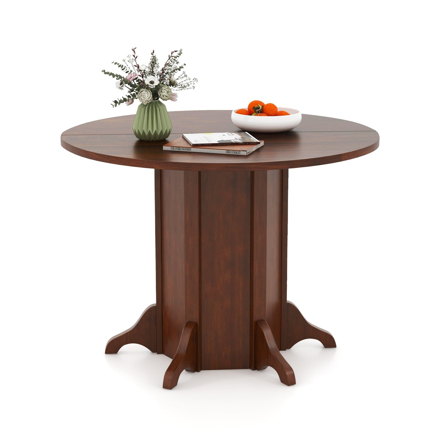 42 Inch Round Farmhouse Dining Table with Pedestal Base for 4 to 6 People