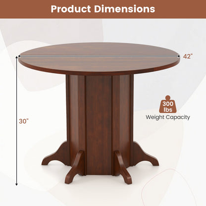42 Inch Round Farmhouse Dining Table with Pedestal Base for 4 to 6 People