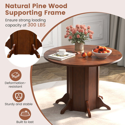 42 Inch Round Farmhouse Dining Table with Pedestal Base for 4 to 6 People