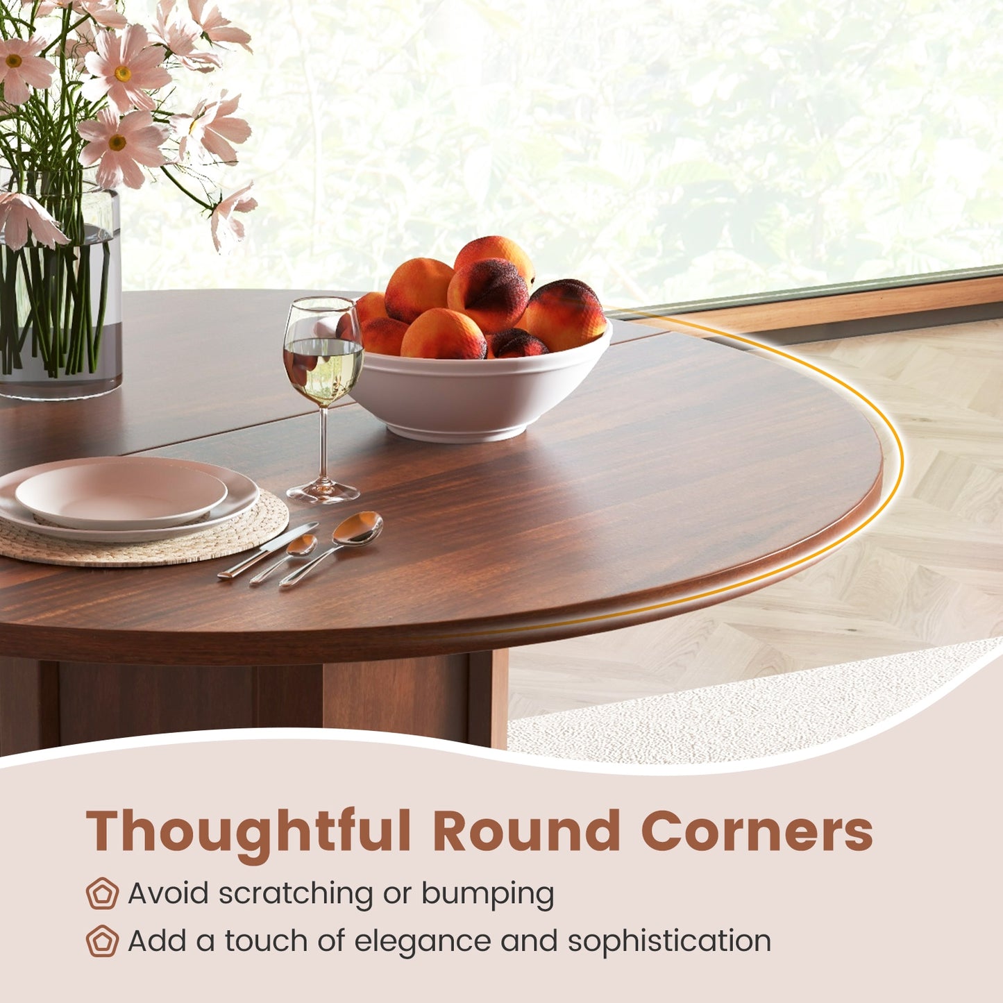 42 Inch Round Farmhouse Dining Table with Pedestal Base for 4 to 6 People
