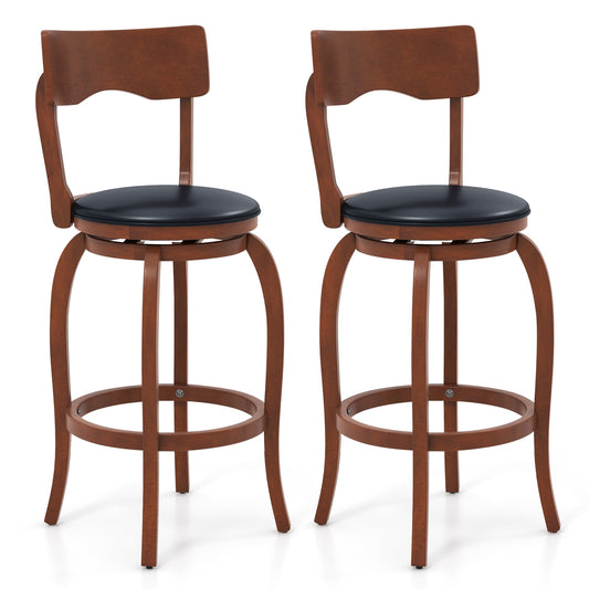 2 Pieces Swivel Bar Stools with Rubber Wood Frame and Upholstered Faux Leather Seat - 29.5 Inch