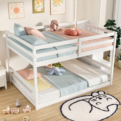 Solid Wood Full Over Full Bunk Bed with Built-In Storage Stairs and Safety Guardrails