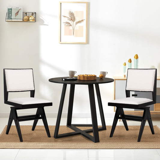 360 Degree Swivel Dining Chairs with Faux Sherpa Upholstery and Solid Rubber Wood Frame, Set of 2