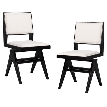 360 Degree Swivel Dining Chairs with Faux Sherpa Upholstery and Solid Rubber Wood Frame, Set of 2
