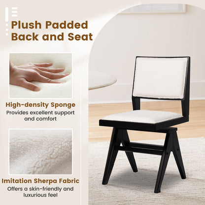 360 Degree Swivel Dining Chairs with Faux Sherpa Upholstery and Solid Rubber Wood Frame, Set of 2