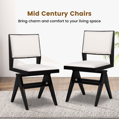 360 Degree Swivel Dining Chairs with Faux Sherpa Upholstery and Solid Rubber Wood Frame, Set of 2
