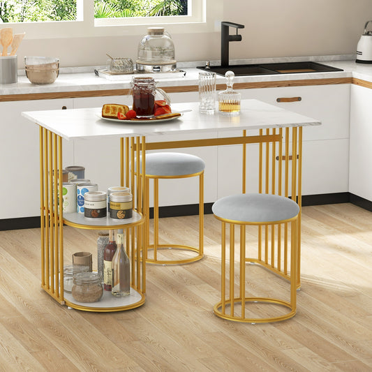 Modern Rectangular Dining Table with Dual Storage Shelves and Seating for Two for Stylish Dining Rooms