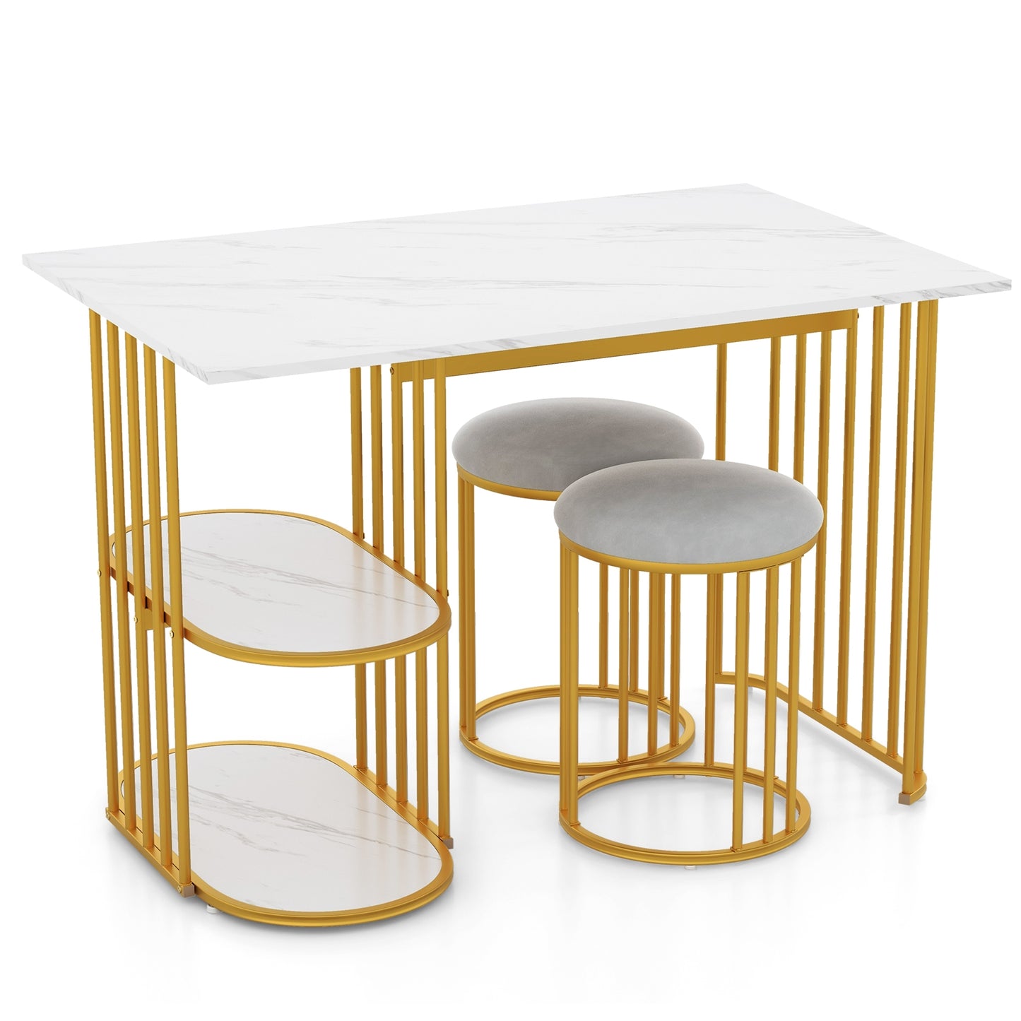 Modern Rectangular Dining Table with Dual Storage Shelves and Seating for Two for Stylish Dining Rooms