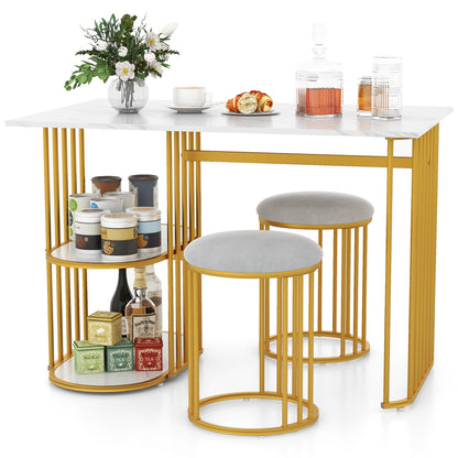 Modern Rectangular Dining Table with Dual Storage Shelves and Seating for Two for Stylish Dining Rooms