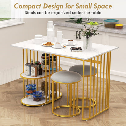Modern Rectangular Dining Table with Dual Storage Shelves and Seating for Two for Stylish Dining Rooms