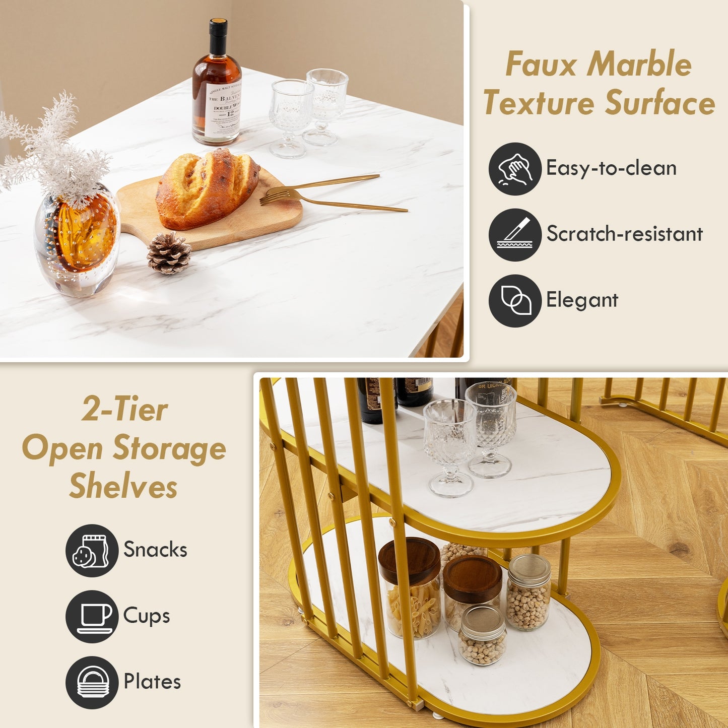 Modern Rectangular Dining Table with Dual Storage Shelves and Seating for Two for Stylish Dining Rooms