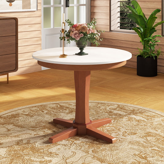 35 Inch Round Table for Dining Room with Stable Pedestal and Wood Finish