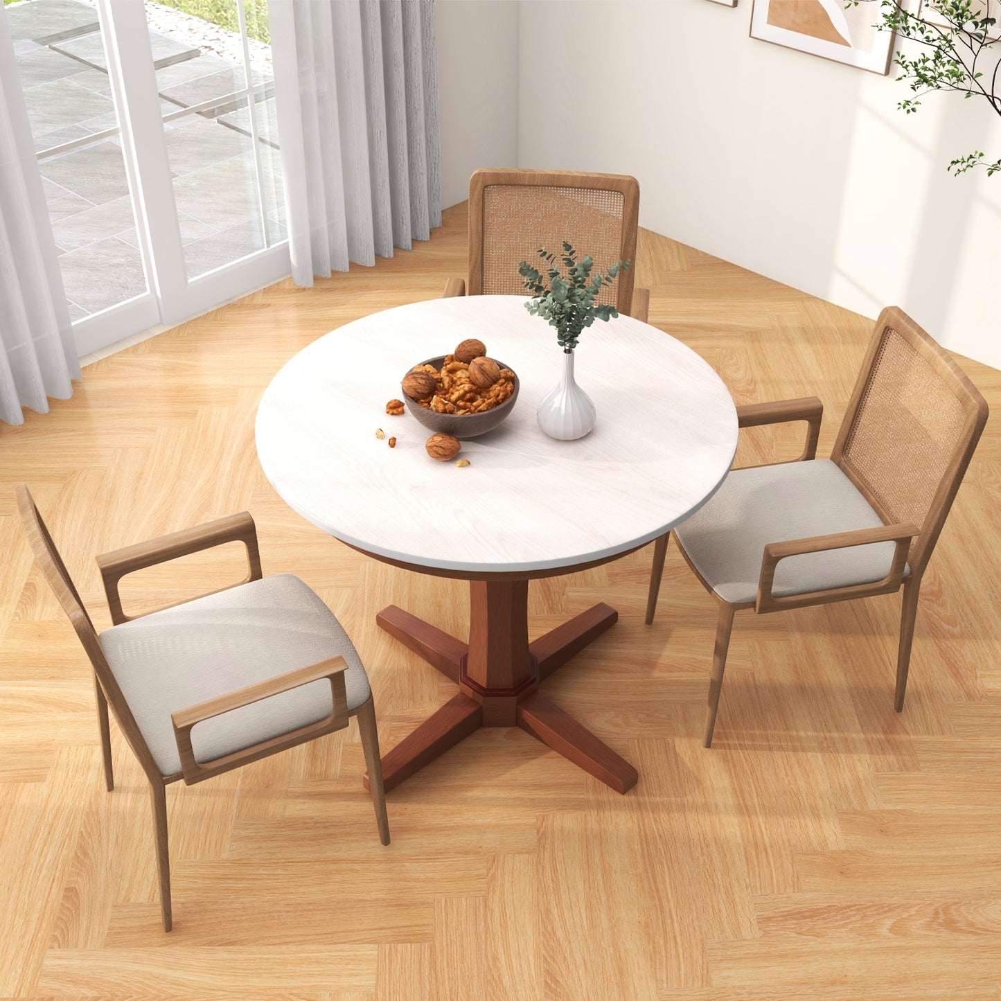 35 Inch Round Table for Dining Room with Stable Pedestal and Wood Finish