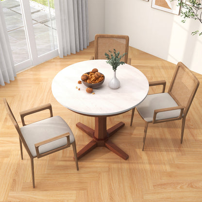 35 Inch Round Table for Dining Room with Stable Pedestal and Wood Finish