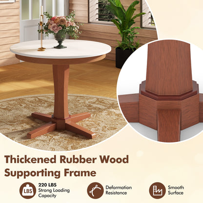 35 Inch Round Table for Dining Room with Stable Pedestal and Wood Finish
