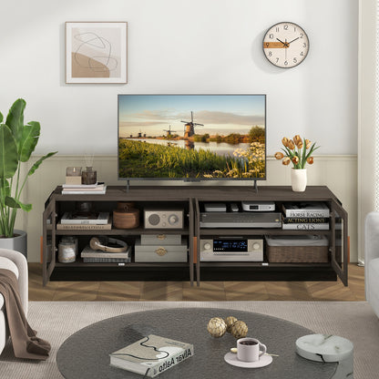 Modern TV Console with 4 Glass Door Cabinets for TVs up to 75 Inches - Grey