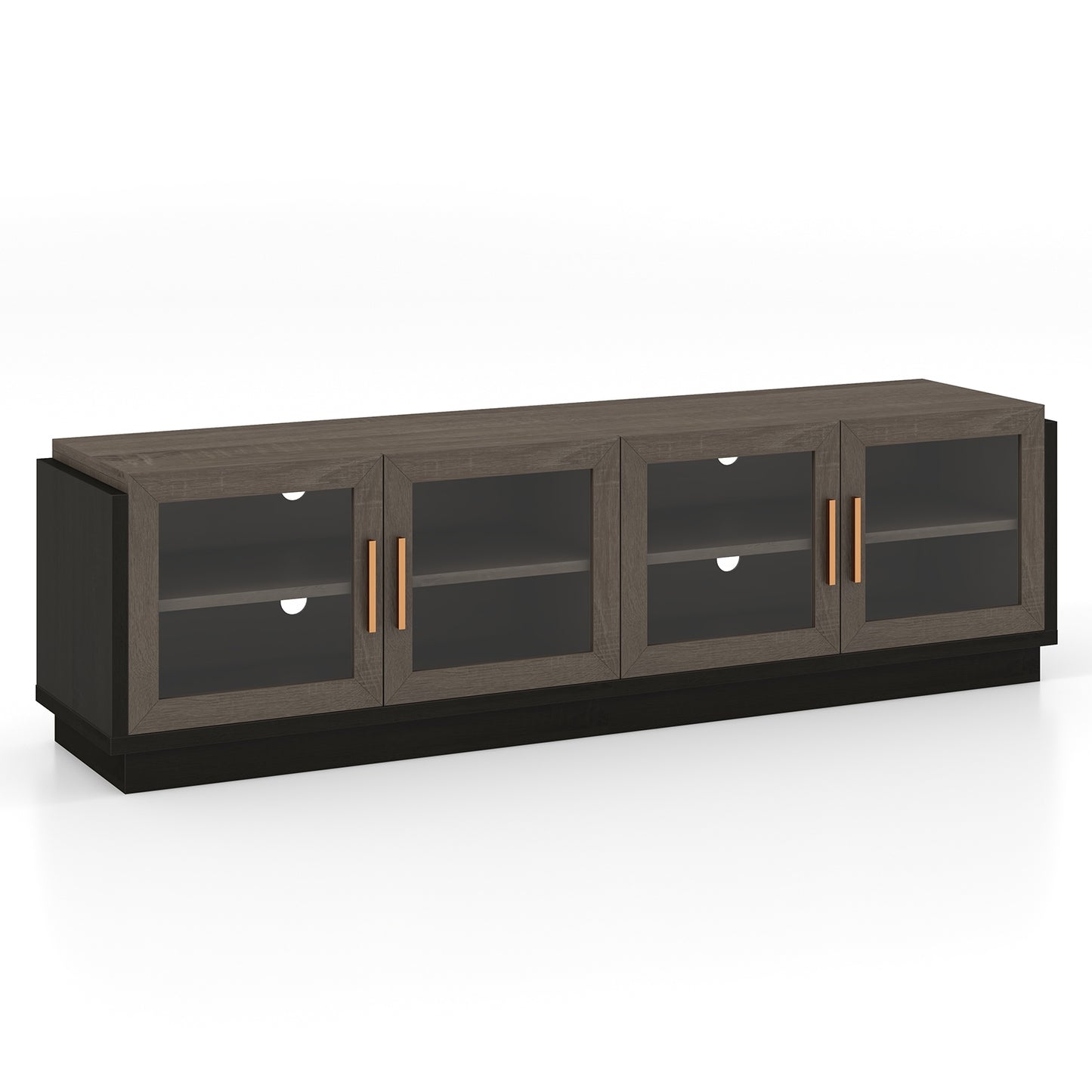 Modern TV Console with 4 Glass Door Cabinets for TVs up to 75 Inches - Grey