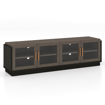 Modern TV Console with 4 Glass Door Cabinets for TVs up to 75 Inches - Grey