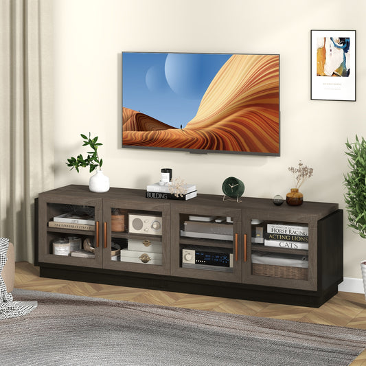 Modern TV Console with 4 Glass Door Cabinets for TVs up to 75 Inches - Grey