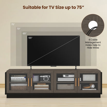 Modern TV Console with 4 Glass Door Cabinets for TVs up to 75 Inches - Grey