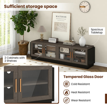 Modern TV Console with 4 Glass Door Cabinets for TVs up to 75 Inches - Grey