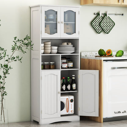 58.5 Inch Freestanding White Linen Cabinet with Frosted Glass Doors & Adjustable Shelves