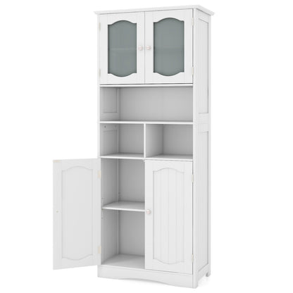 58.5 Inch Freestanding White Linen Cabinet with Frosted Glass Doors & Adjustable Shelves