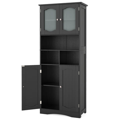 58.5 Inch Freestanding Black Linen Cabinet with Frosted Glass Doors & Adjustable Shelves
