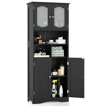 58.5 Inch Freestanding Black Linen Cabinet with Frosted Glass Doors & Adjustable Shelves