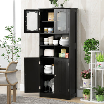 58.5 Inch Freestanding Black Linen Cabinet with Frosted Glass Doors & Adjustable Shelves