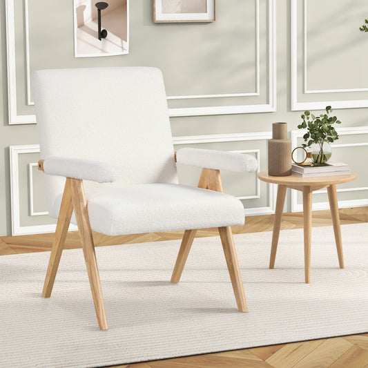 Sherpa Upholstered Accent Chair with Solid Wood Frame, Ergonomic Backrest, and Padded Armrests
