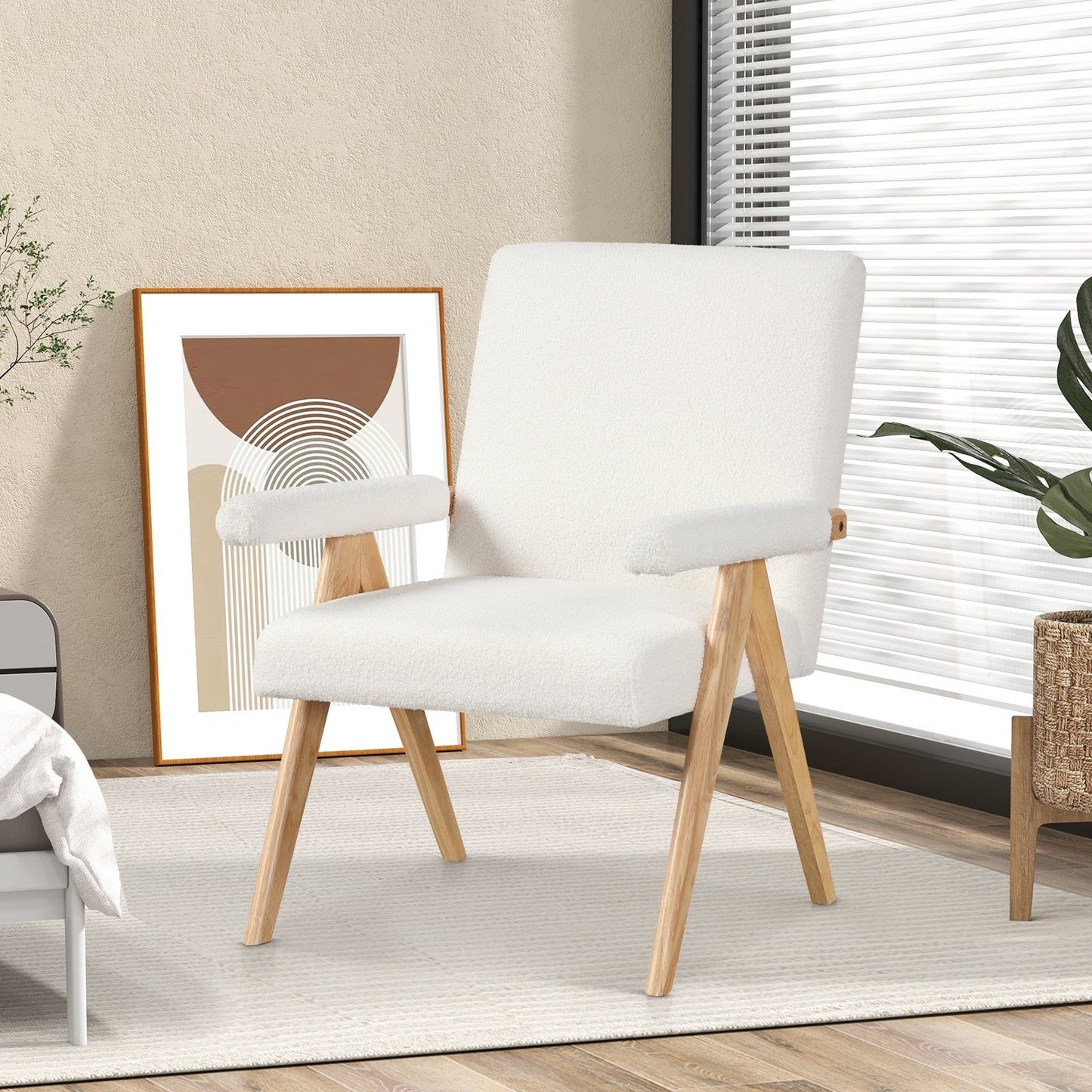 Sherpa Upholstered Accent Chair with Solid Wood Frame, Ergonomic Backrest, and Padded Armrests