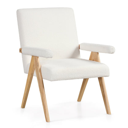 Sherpa Upholstered Accent Chair with Solid Wood Frame, Ergonomic Backrest, and Padded Armrests