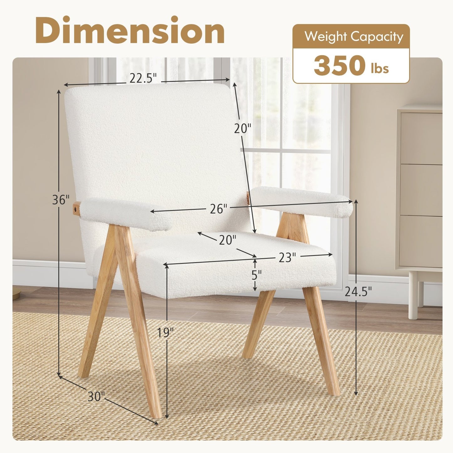 Sherpa Upholstered Accent Chair with Solid Wood Frame, Ergonomic Backrest, and Padded Armrests
