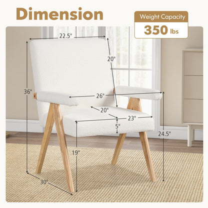 Sherpa Upholstered Accent Chair with Solid Wood Frame, Ergonomic Backrest, and Padded Armrests