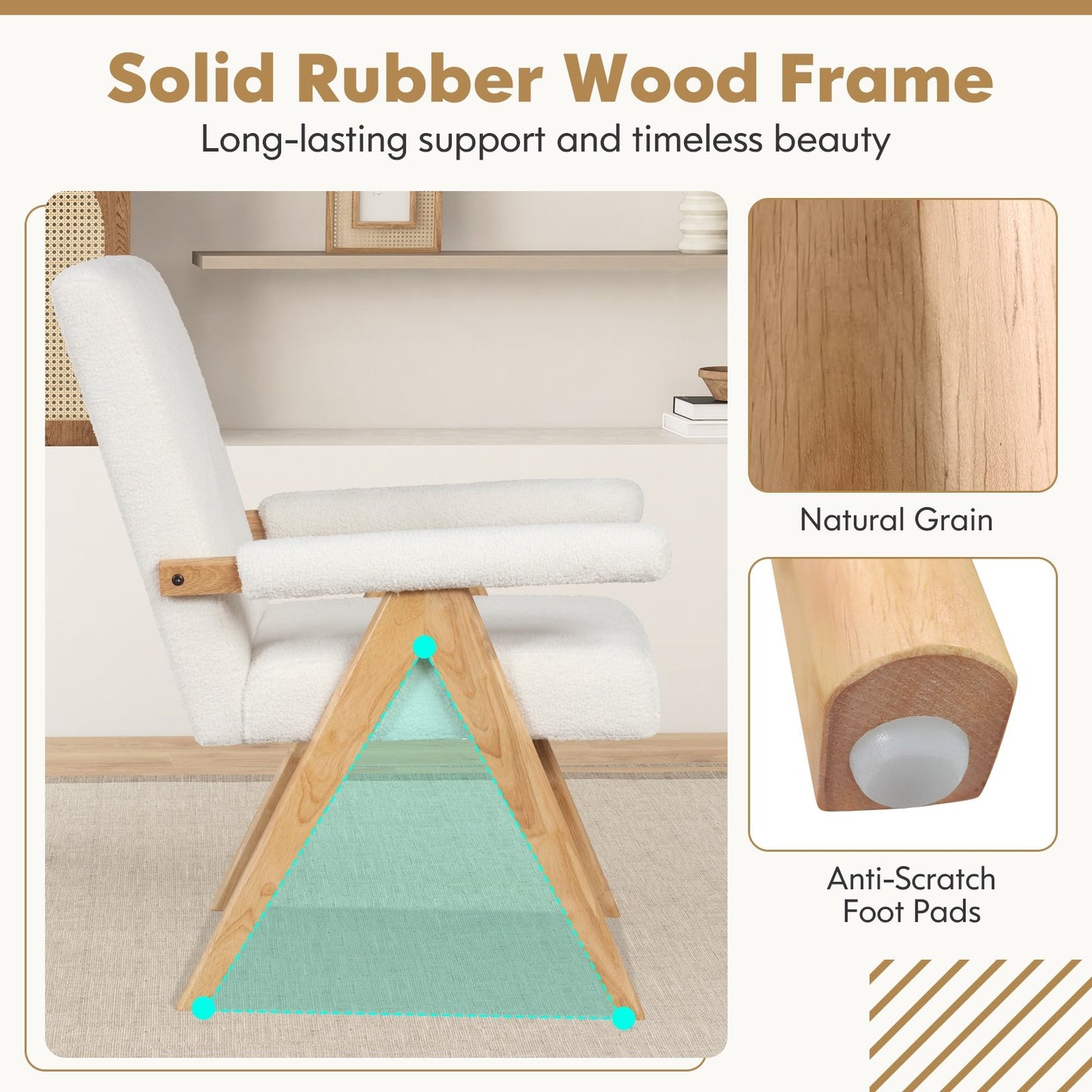 Sherpa Upholstered Accent Chair with Solid Wood Frame, Ergonomic Backrest, and Padded Armrests