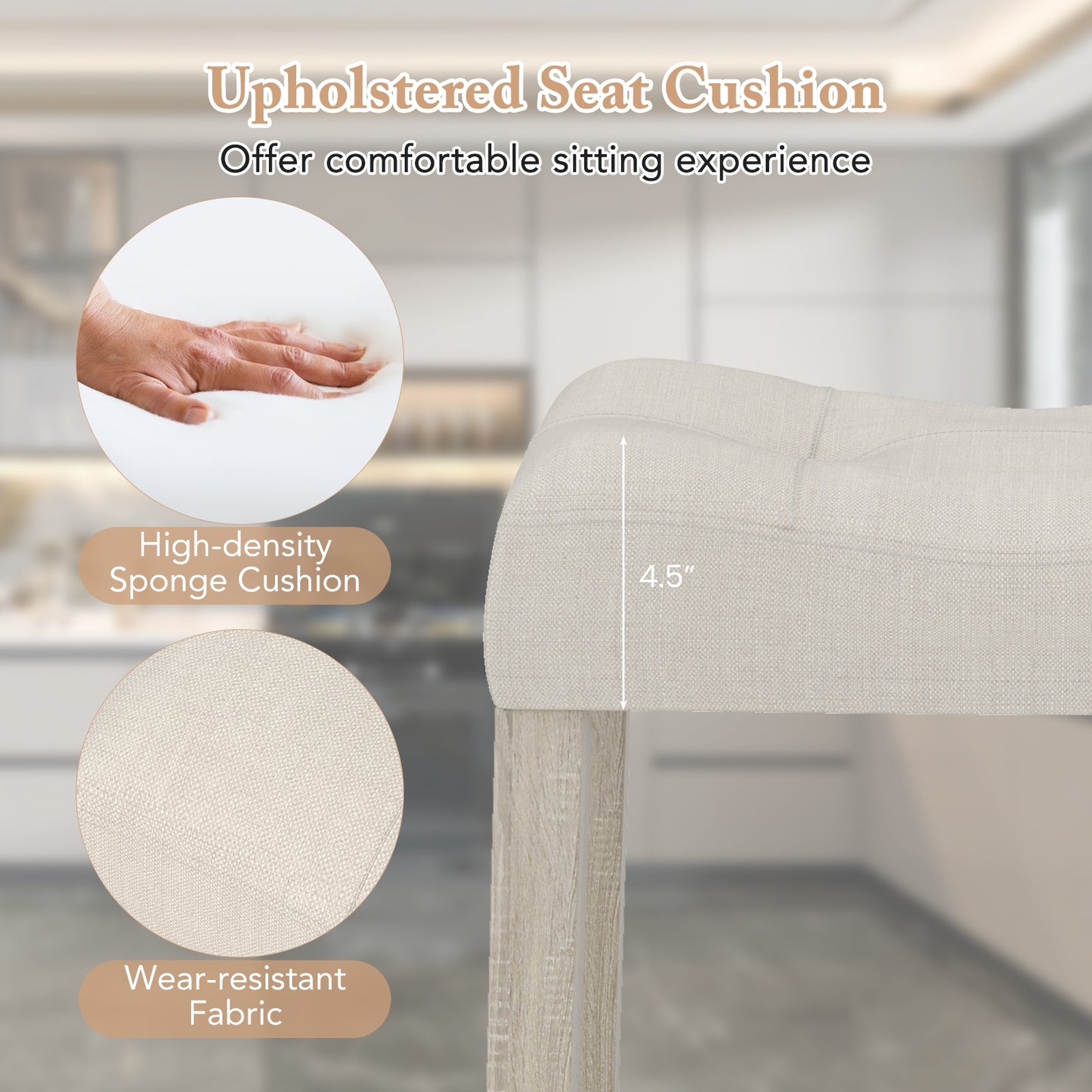 Upholstered Counter Height Bar Stools Set of 4 with Curved Saddle Seat