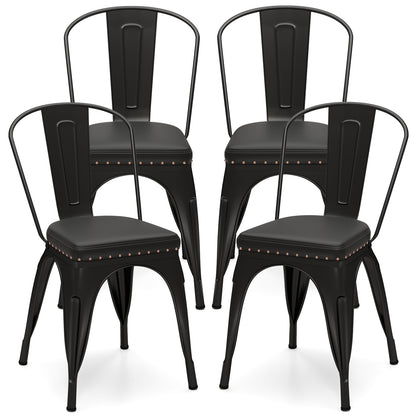 Stackable Metal Dining Chairs with Cushioned PU Leather Seats and Removable Backs Set of 4