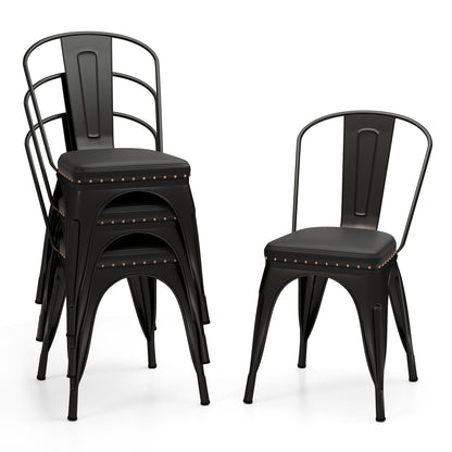 Stackable Metal Dining Chairs with Cushioned PU Leather Seats and Removable Backs Set of 4