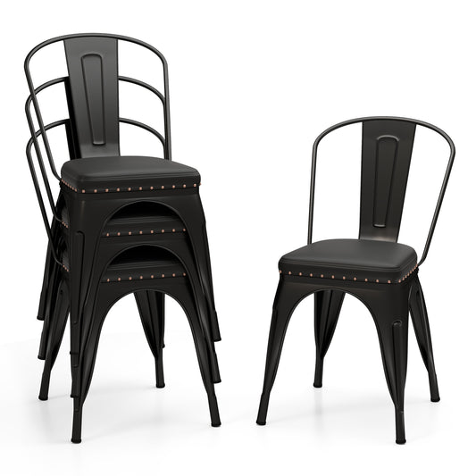 Stackable Metal Dining Chairs with Cushioned PU Leather Seats and Removable Backs Set of 4