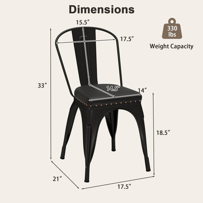 Stackable Metal Dining Chairs with Cushioned PU Leather Seats and Removable Backs Set of 4