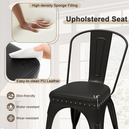 Stackable Metal Dining Chairs with Cushioned PU Leather Seats and Removable Backs Set of 4
