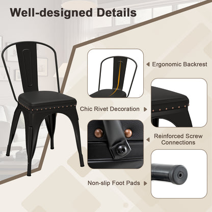 Stackable Metal Dining Chairs with Cushioned PU Leather Seats and Removable Backs Set of 4