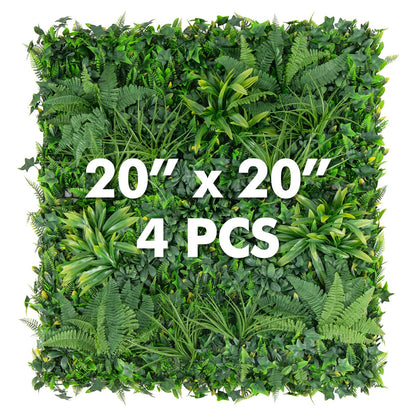 4 Pack 20 x 20 Inch Faux Boxwood Hedge Panels for Indoor & Outdoor Use