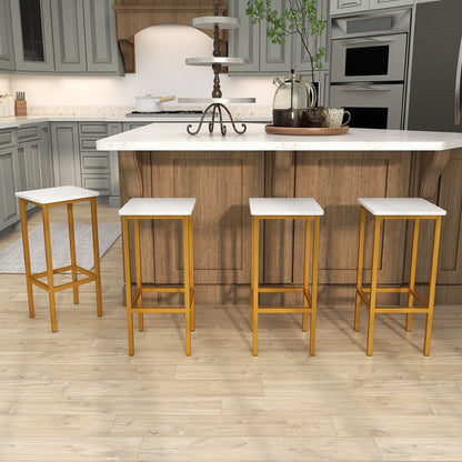 Bar Stool Set of 4 with Metal Legs, Footrest and 26 Inch Seat Height, White